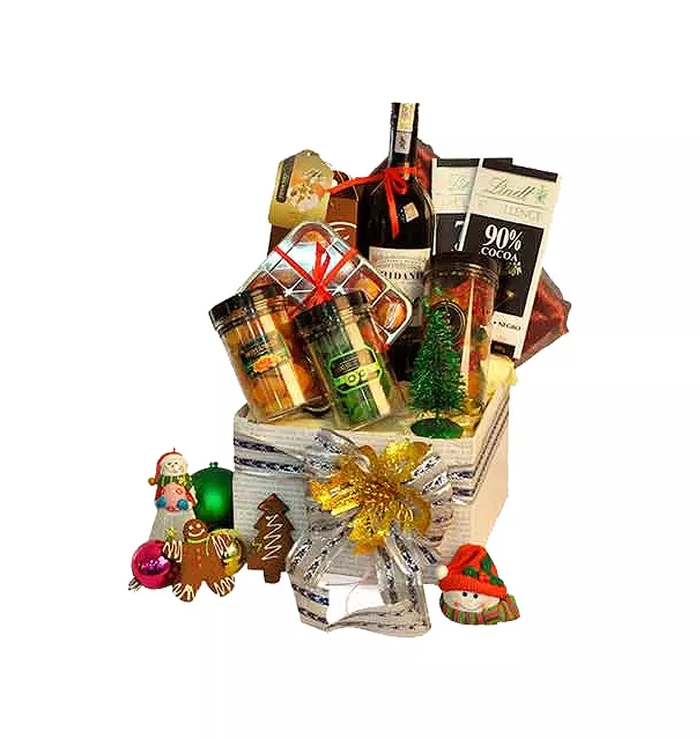 Breathtaking Lindt Chocolate, Wine, Dried Fruits Gift Hamper