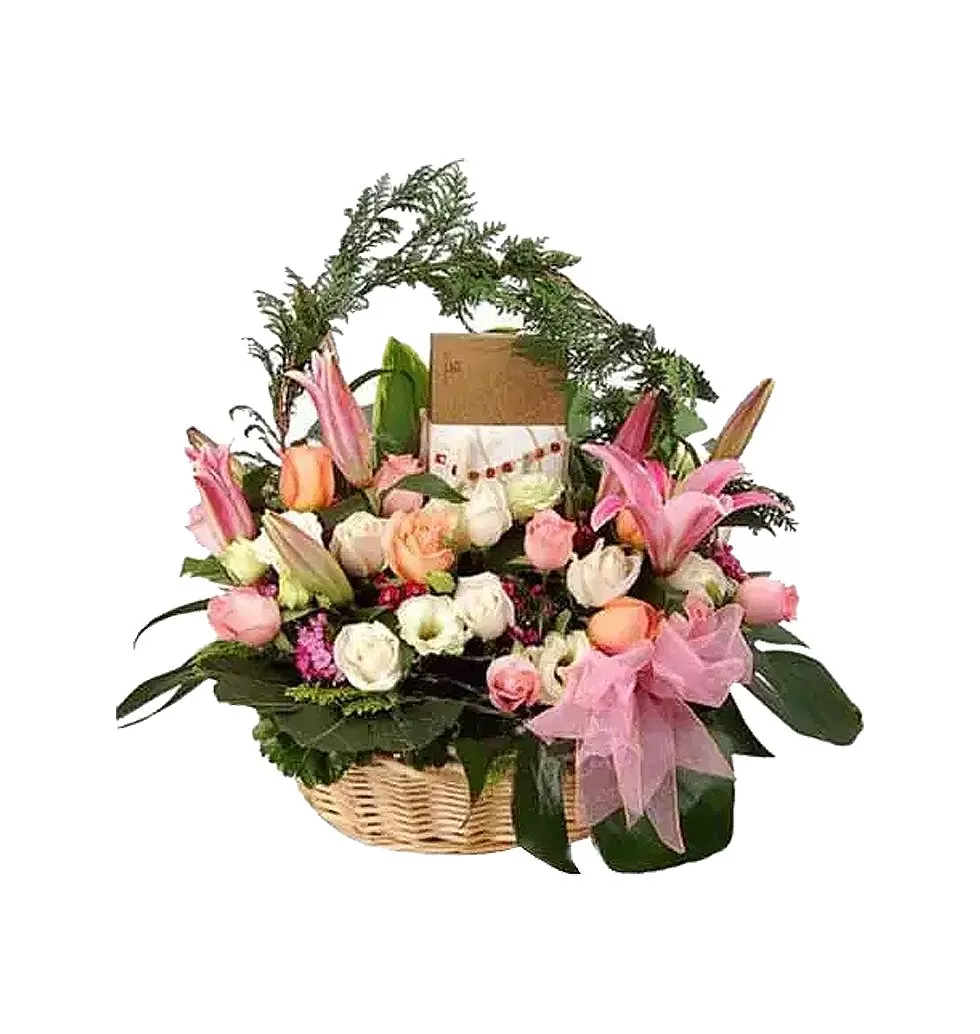Smooth and Pink Basket with Chocolate and Flora <br/>
