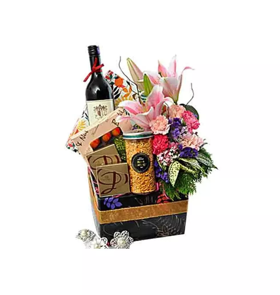 Lovely Diwali Wishes with Flower Arrangement N Gourmet Delights