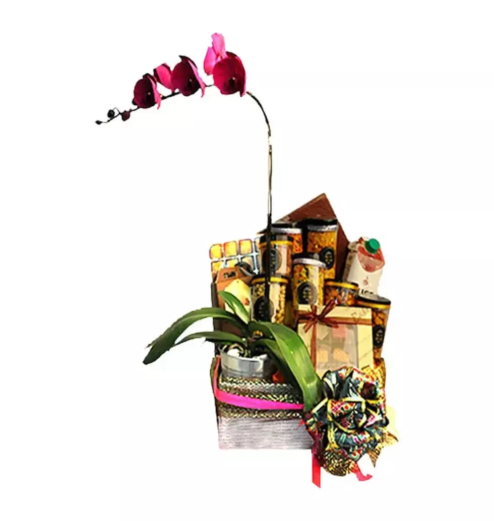 Arrangement of Orchids and Snacks