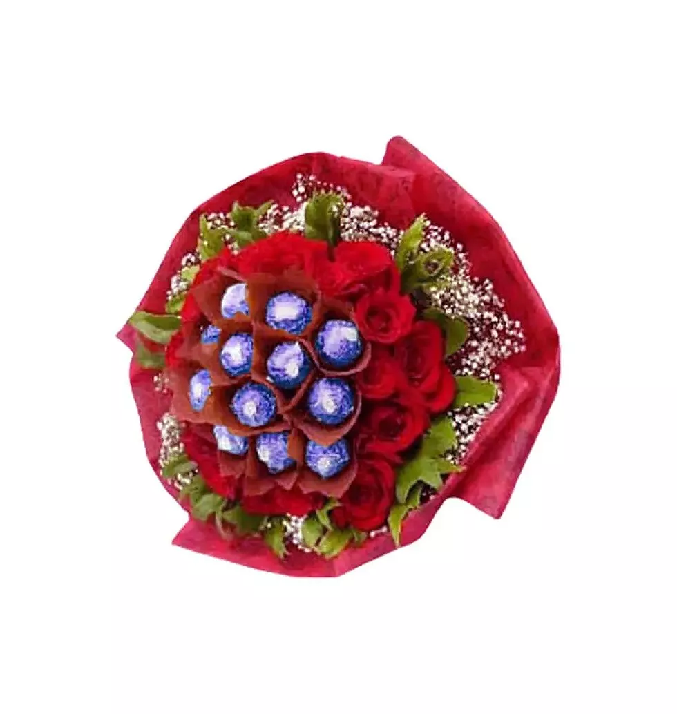 Red Roses and Chocolate Bouquet