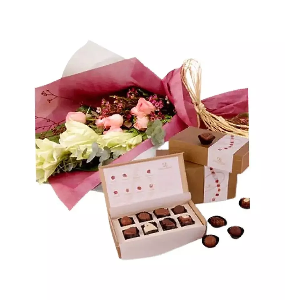 bouquet of lilies and chocolate