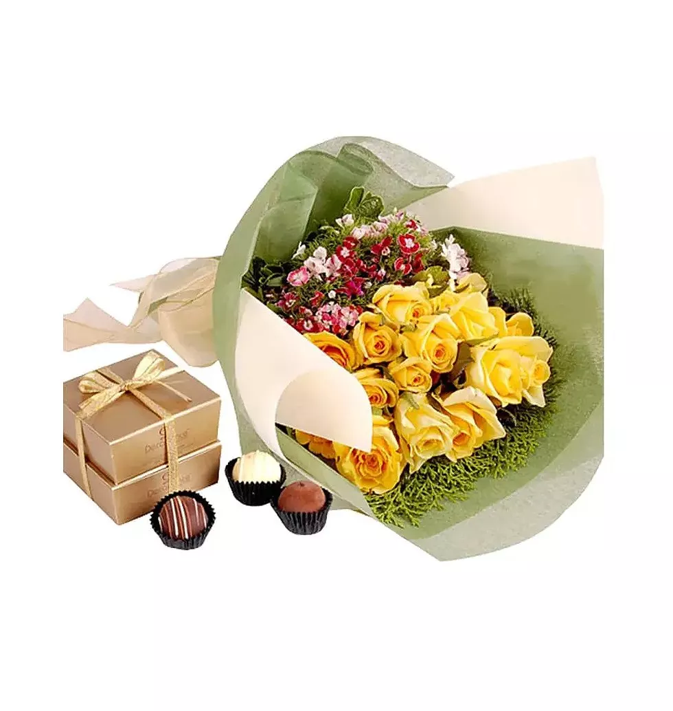 Arrangement of Roses and Chocolates