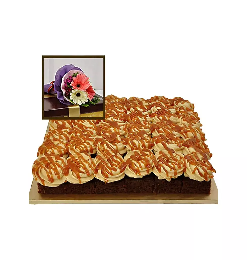 Chocolate Caramel Cake with Gerberas