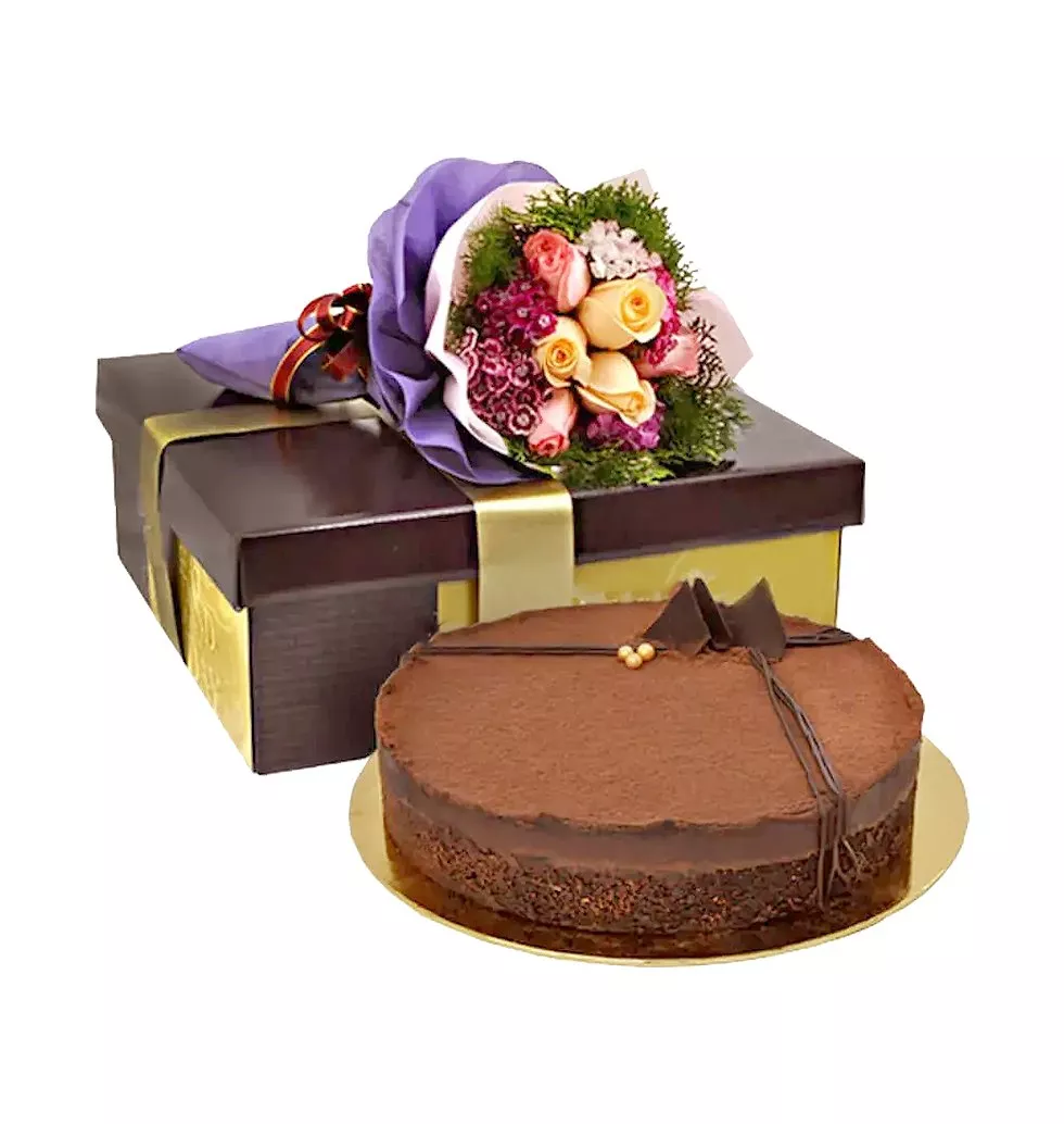 Baked Nutella Cake and Rose Bouquet