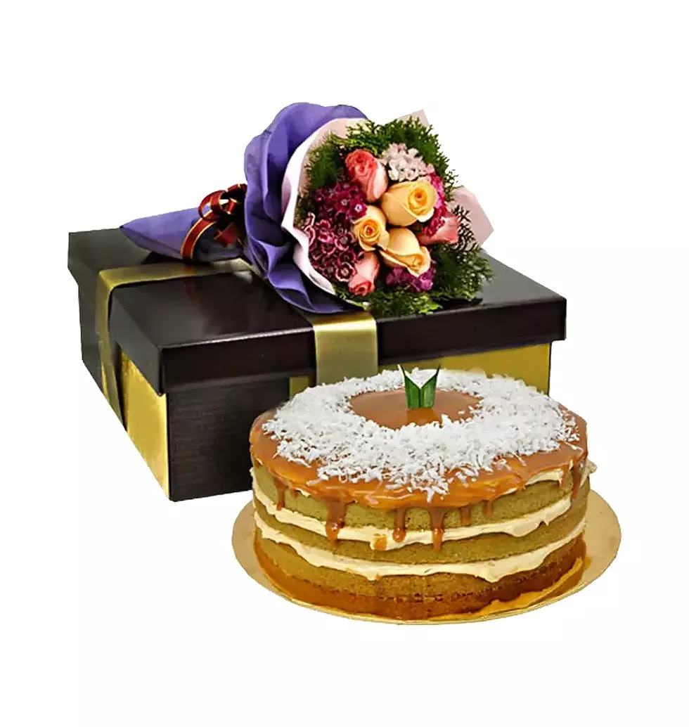 Buttercream Cake with Bouquet of Roses