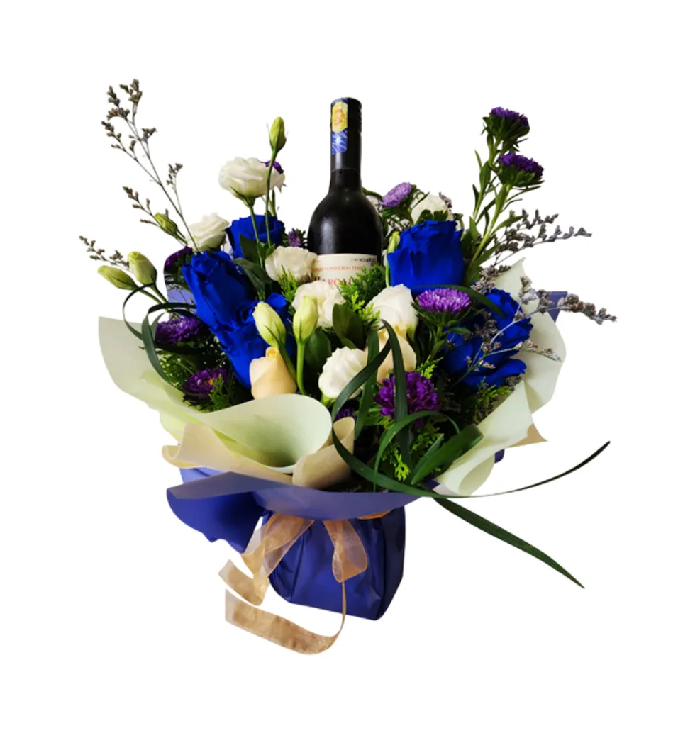 Cheerful Christmas Flowers & Wine Gift