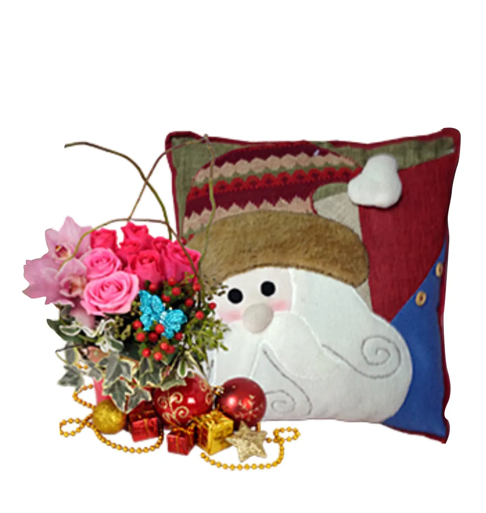 Jolly Christmas Pillow & Floral Gift